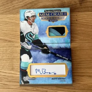 Alternative view of UD Parkhurst Champions 2022/23 mem-orable rookie booklet autos Matty Beniers /25